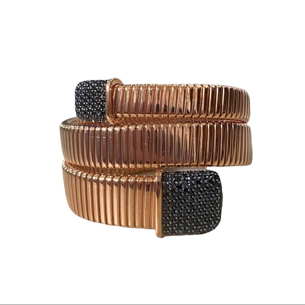 Black Spinel Pavé & Rose Gold Plated Tubagas Wrap Style Bracelet Women’s Small